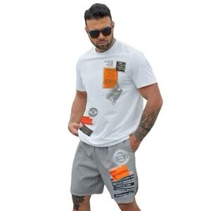 Manfinity LEGND Men Plus Slogan Graphic Tee & Drawstring Shorts, [NWT] 2-Piece